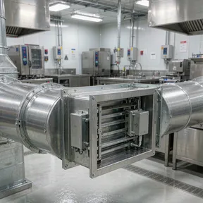 Deiiang fire rated dampers in a food processing plant ventilation system