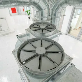 Deiiang gravity backdraft dampers on hospital exhaust outlets