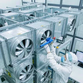 Deiiang zone dampers in an electronics manufacturing cleanroom ventilation system