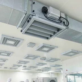 Deiiang zone dampers in pharmaceutical cleanroom HVAC ductwork