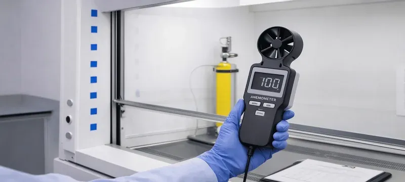 Fume hood performance test technician anemometer