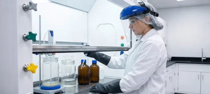 Chemical handling inside fume hood Chemical handling inside fume hood