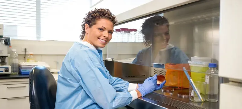 Operator using laboratory fume hood correctly Operator using laboratory fume hood correctly