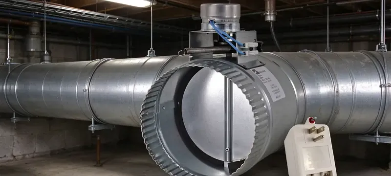 Residential HVAC duct damper in basement