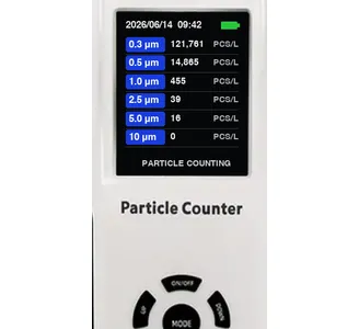 APC-H200 display showing six particle size channels and counts