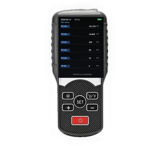 Deiiang APC-H210 handheld particle counter with pump, front view