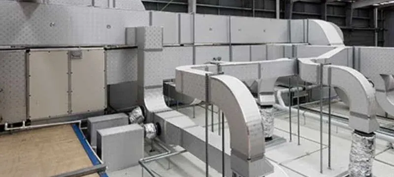 Cleanroom air handling units and ductwork during a damper replacement project Cleanroom air handling units and ductwork during a damper replacement project